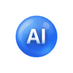 AI technology icon with a blue sphere representing artificial intelligence solutions for optimization.